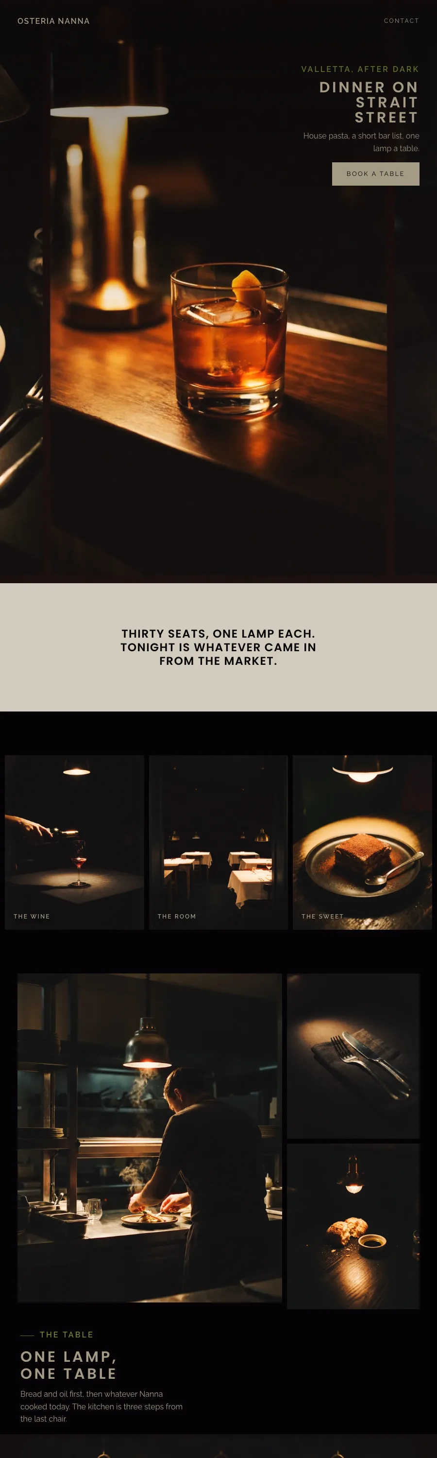 Osteria Nanna demo: a night triptych of pasta, a Negroni and a candle, then a kitchen and the bar